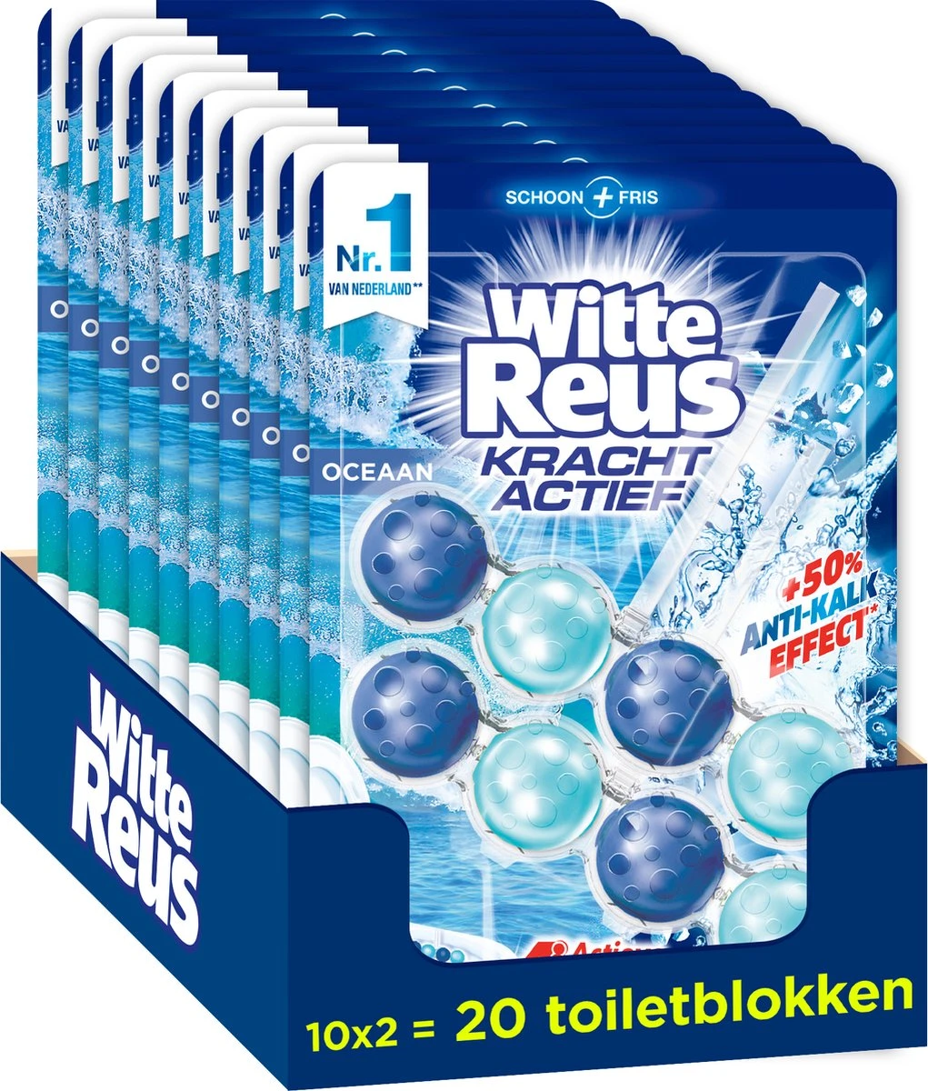 Witte Reus Kracht Actief Toiletblok - Oceaan - WC Blokjes Voordeelverpakking - 20 Stuks 1 Witte Reus Kracht Actief Toiletblok - Oceaan - WC Blokjes Voordeelverpakking - 20 Stuks