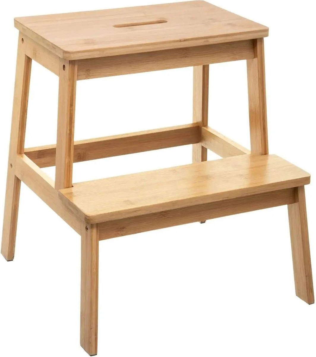 5Five - Bamboe Keukentrapje/opstapje Met 2 Treden 47 Cm - Keuken/badkamer Krukjes 1 5Five - Bamboe Keukentrapje/opstapje Met 2 Treden 47 Cm - Keuken/badkamer Krukjes