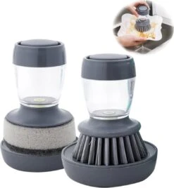 Afwasborstel Met Zeepdispenser – Met 3 Verschillende Opzet Stukken – Inclusief Houder – Grijs – Afwas Borstel Zeepreservoir – Zeep Handborstel – Doseerpomp – Afwasmiddel Dispenser – Navulbaar -HG Sales 1107x1200 3