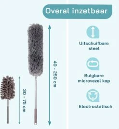 ForDig 7-Delige Plumeau Set - Duster Met Telescoopsteel Uitschuifbaar Tot 250 Cm - Inclusief Ragebol / Voegenborstel / Microvezel Doek / Chenille Borstel - Wasbaar - 360 Graden Draaibaar -HG Sales 1113x1200 6