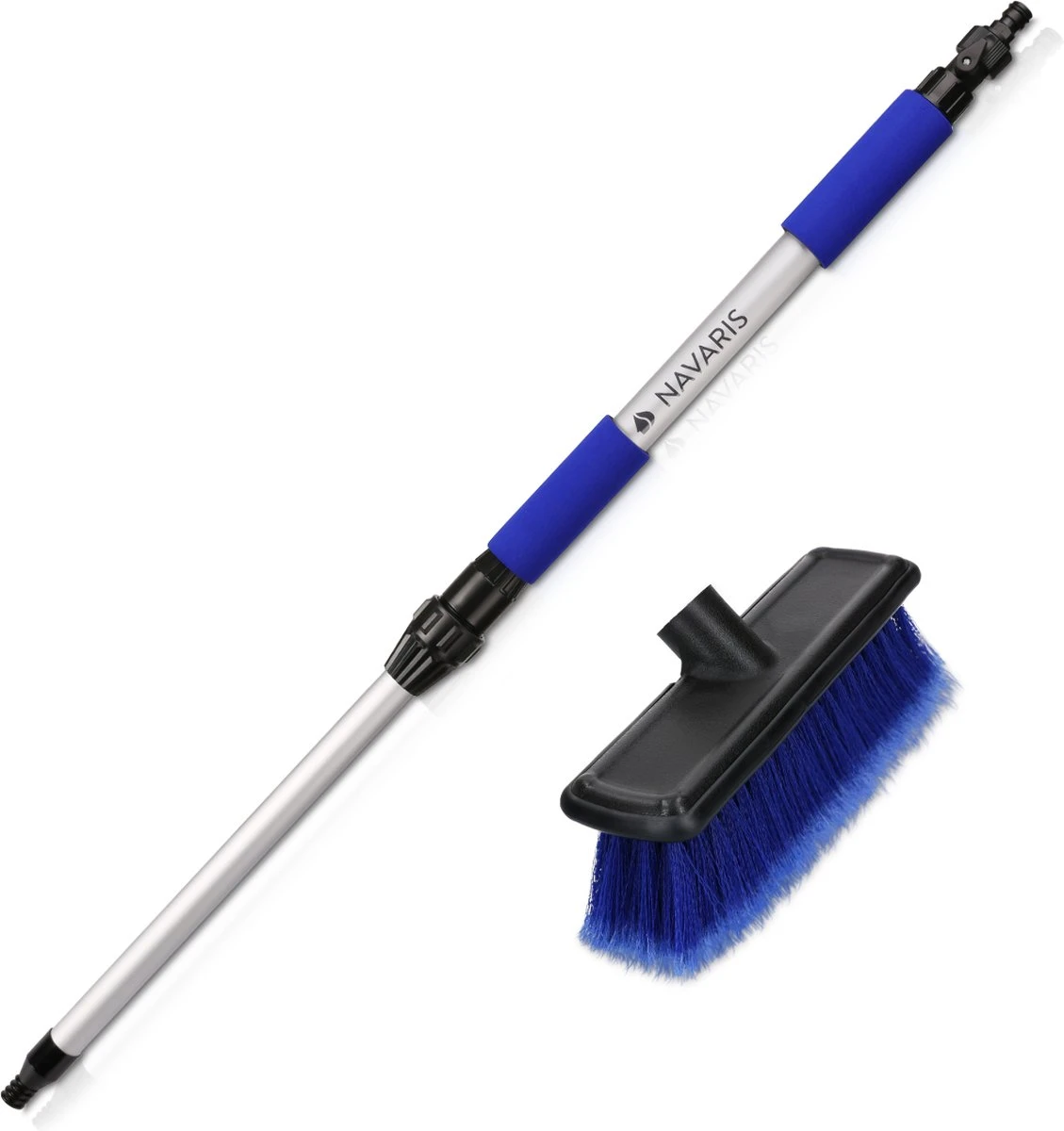 Navaris Telescopische Autowasborstel - Watergevoerde Wasborstel Voor Auto's En Ramen Met Uitschuifbare Lange Handgreep En Zachte Haren - Blauw 2 Navaris Telescopische Autowasborstel - Watergevoerde Wasborstel Voor Auto's En Ramen Met Uitschuifbare Lange Handgreep En Zachte Haren - Blauw - Afbeelding 2