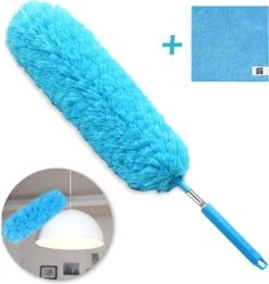 JUST23 Plumeau Uitschuifbaar Met Telescoopsteel – 60 Tot 140 Cm – Ragebol – Stoffer – Duster - Blauw - Incl. Microfiber Doek