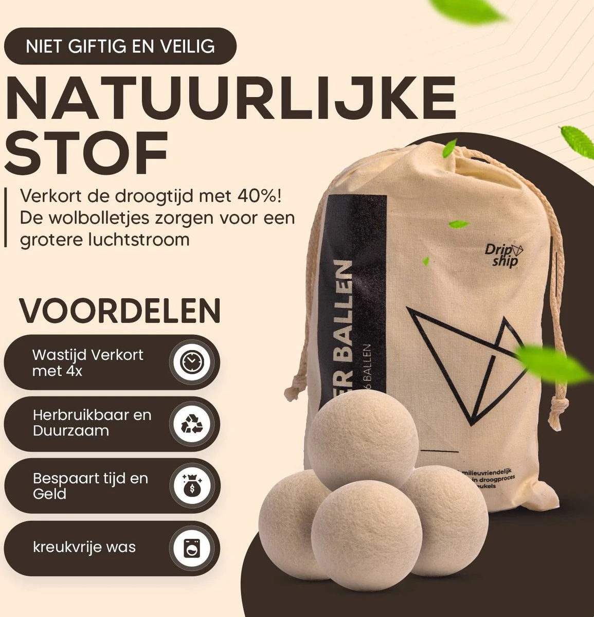 Drogerballen - Droogballen - Wasdrogerballen - Dryerballs - 6 Stuks - XL Formaat - Wol - Set 6 Drogerballen - Droogballen - Wasdrogerballen - Dryerballs - 6 Stuks - XL Formaat - Wol - Set - Afbeelding 6