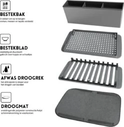 Afdruiprek Met Lekbak - Inclusief Afdruipmat - Opvouwbaar - Afwasrek Met Uitneembare Bestekhouder - Voor Bestek, Borden, Pannen En Schalen -HG Sales 1167x1200 2