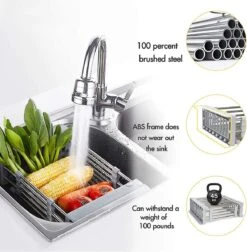 IBright Verstelbare Keukenrek - Gootsteen Mand - Afdruiprek – Vergiet – Verstelbaar In Lengte - Uitschuifbaar - RVS Grijs -HG Sales 1174x1200 2