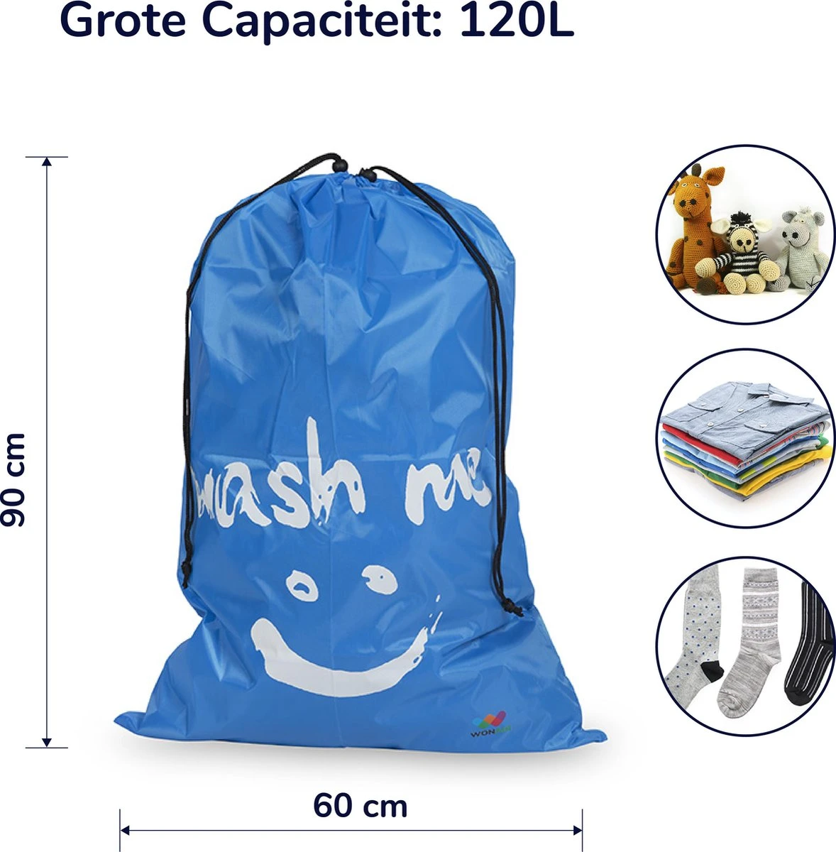 Wonair - Waszakken Voor Wasgoed - 60x90cm - Hemelsblauw - Met Trekkoord 5 Wonair - Waszakken Voor Wasgoed - 60x90cm - Hemelsblauw - Met Trekkoord - Afbeelding 5