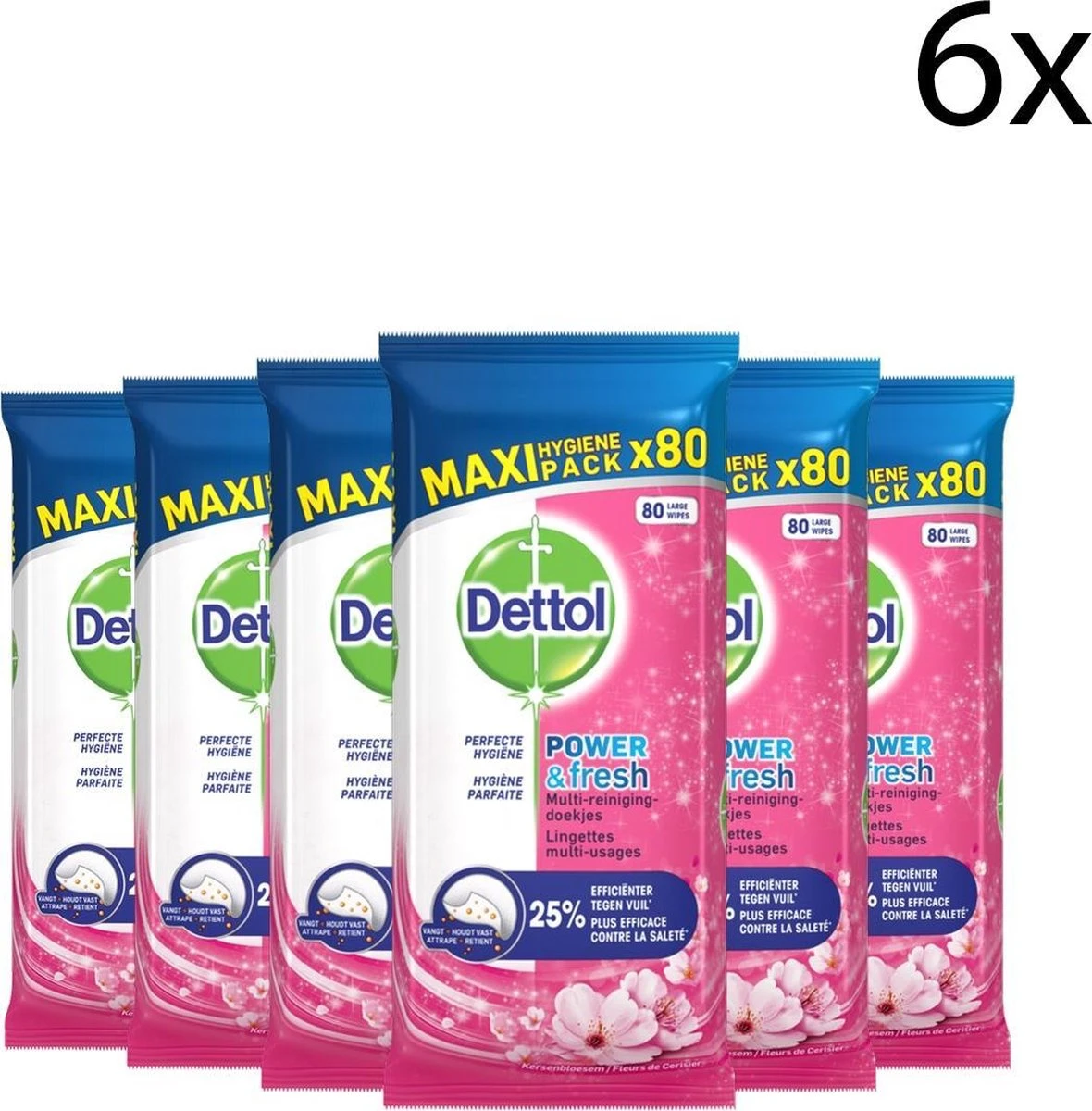 Dettol Schoonmaakdoekjes Power & Fresh - Kersenbloesem - 80 Stuks X6 1 Dettol Schoonmaakdoekjes Power & Fresh - Kersenbloesem - 80 Stuks X6