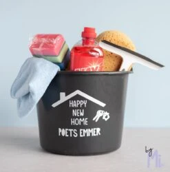 ByMi| Poetsemmer Happy New Home | Cadeautje Huis |Housewarming |Nieuwe Woning | Gepersonaliseerd