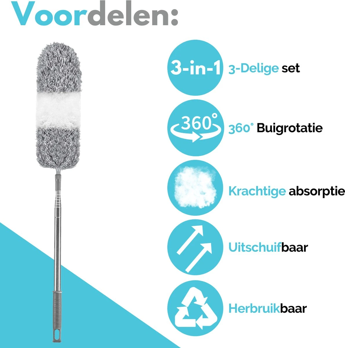 VAIVE Plumeau Uitschuifbaar - Stoffer - Duster - Ragebol Met Telescoopsteel 6 VAIVE Plumeau Uitschuifbaar - Stoffer - Duster - Ragebol Met Telescoopsteel - Afbeelding 6