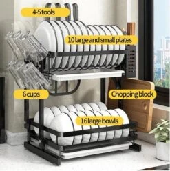 Doogo® Afdruiprek Met Lekbak 2 Laags – Inklapbaar - Muur Hangen Mogelijke - Afwasrek – Met 2 Lekbakken – Extra Accessories Voor Servies En Snijplanken - RVS -HG Sales 1195x1200 9