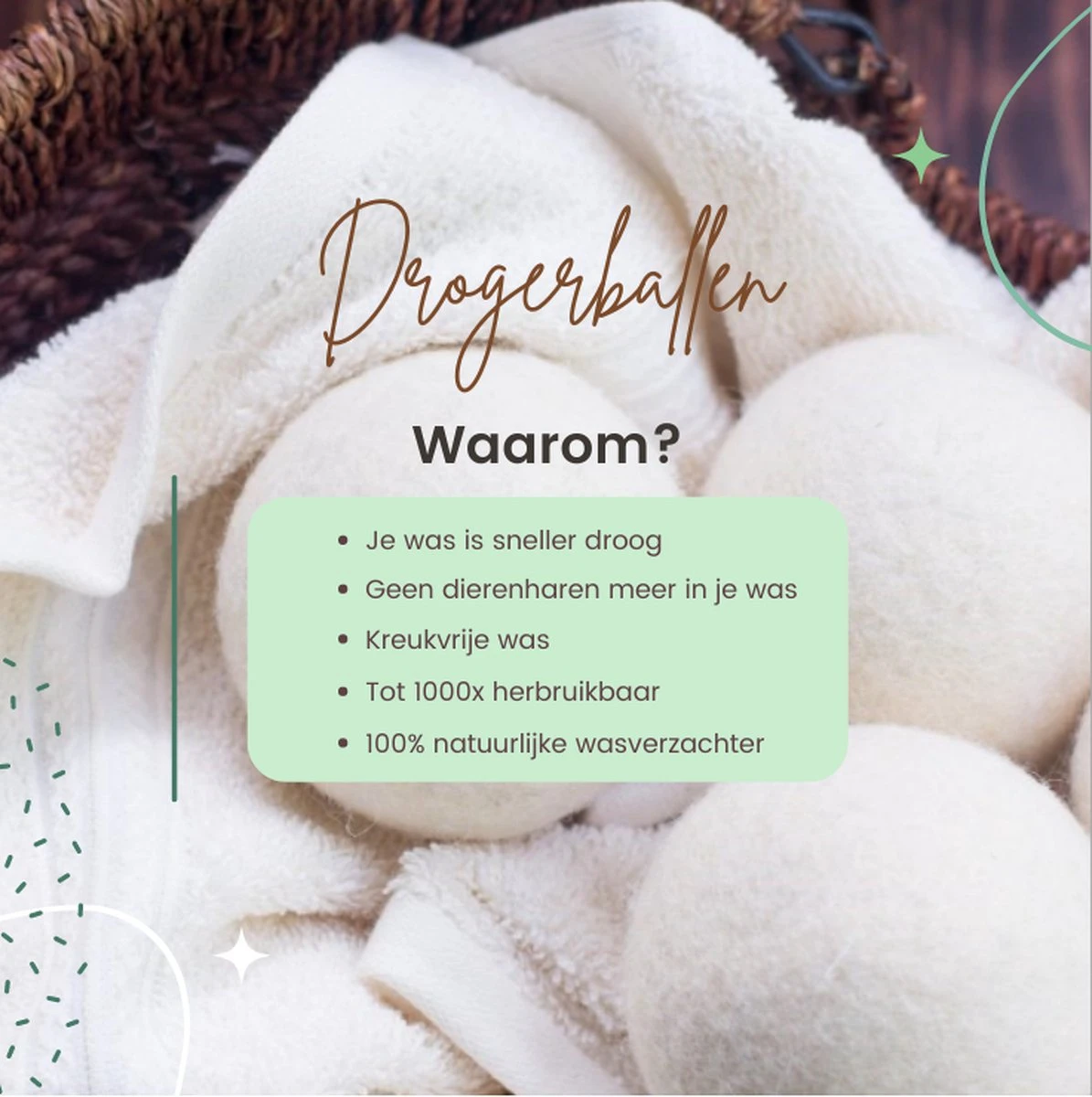 Geniet Van Gemak® | Herbruikbare Wollen Drogerballen | Wasbollen | Schaapswol | Duurzame En Energiebesparende Wasballen | 6 XL Drogerballen 4 Geniet Van Gemak® | Herbruikbare Wollen Drogerballen | Wasbollen | Schaapswol | Duurzame En Energiebesparende Wasballen | 6 XL Drogerballen - Afbeelding 4