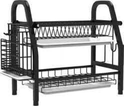Merkloos Afdruiprek - Afdruiprek Met Lekbak - Afwas - Metaal - Zwart - RVS Afwasrek