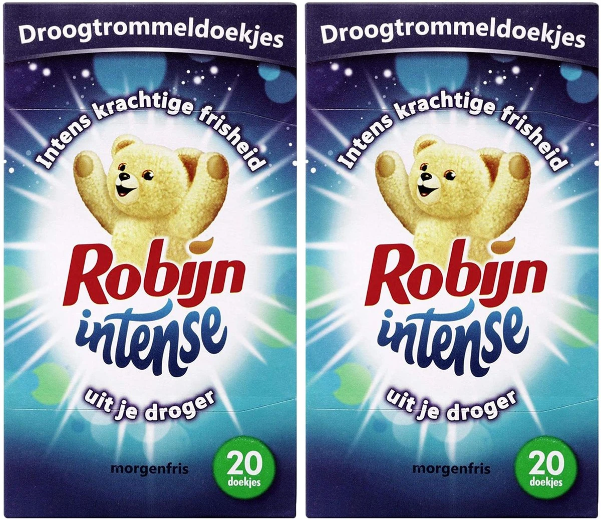 Robijn Droogtrommeldoekjes – Intense Morgenfris , 20 Doekjes - 2 Stuks 1 Robijn Droogtrommeldoekjes – Intense Morgenfris , 20 Doekjes - 2 Stuks