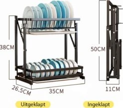Doogo® Afdruiprek Met Lekbak 2 Laags – Inklapbaar - Muur Hangen Mogelijke - Afwasrek – Met 2 Lekbakken – Extra Accessories Voor Servies En Snijplanken - RVS -HG Sales 1200x1056 1
