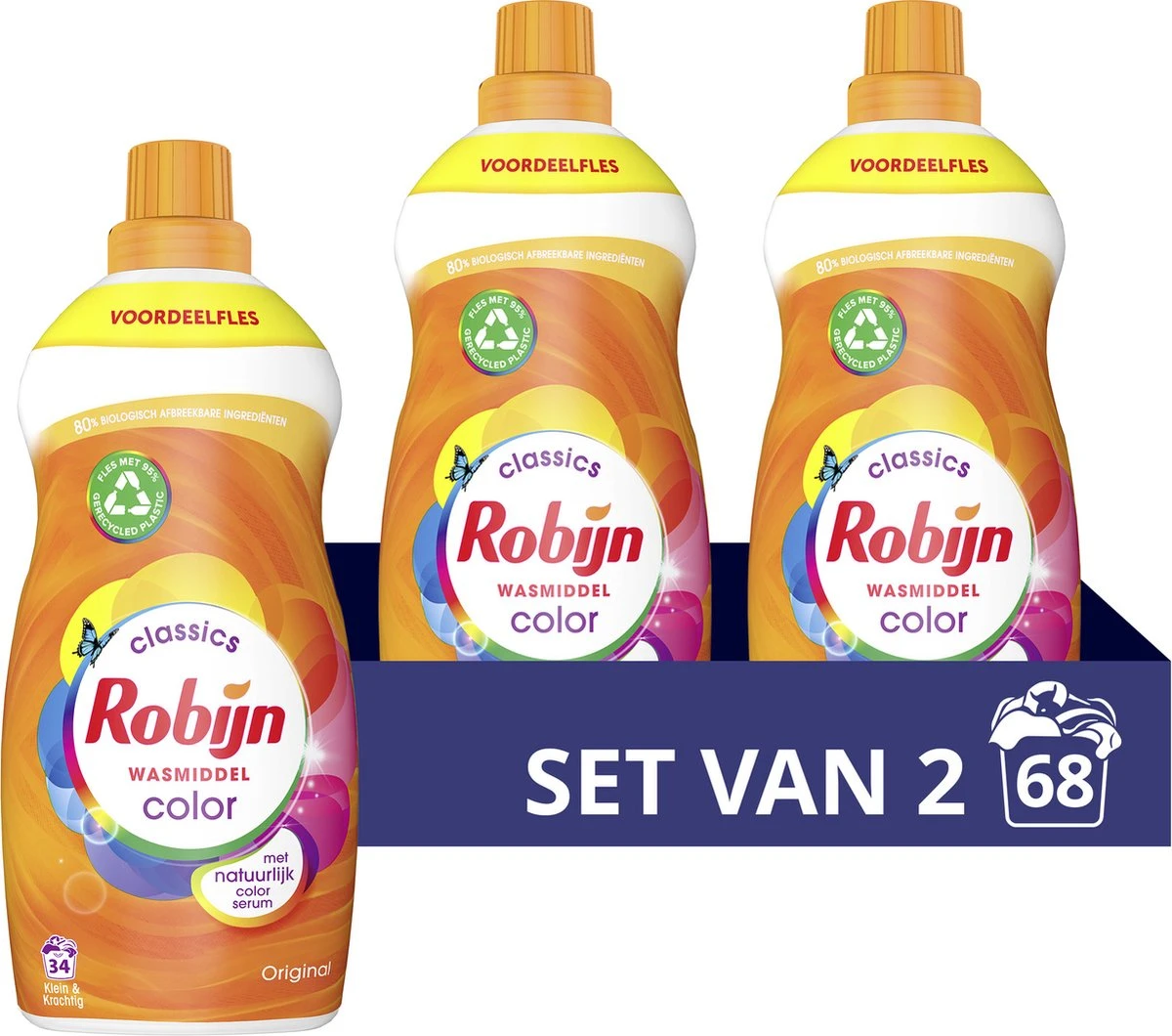 Robijn Klein & Krachtig Classics Color Vloeibaar Wasmiddel - 2 X 34 Wasbeurten - Voordeelverpakking 1 Robijn Klein & Krachtig Classics Color Vloeibaar Wasmiddel - 2 X 34 Wasbeurten - Voordeelverpakking