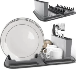 Afdruiprek Met Lekbak - Inclusief Afdruipmat - Opvouwbaar - Afwasrek Met Uitneembare Bestekhouder - Voor Bestek, Borden, Pannen En Schalen