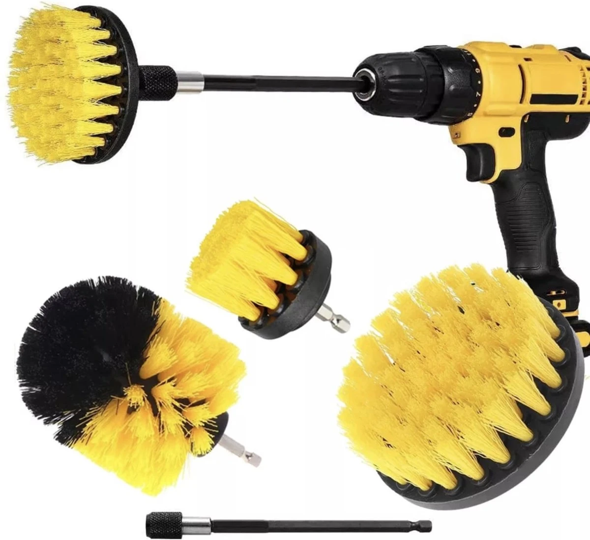 Merkloos 4-delige Borstelset Voor Boormachine - Inclusief Verlengstuk - Opzetborstels - Schrobborstel - Schuurborstel - Schoonmaakborstel - Tapijtreiniger - Brush - Geel - Gratis Verzending 1 Merkloos 4-delige Borstelset Voor Boormachine - Inclusief Verlengstuk - Opzetborstels - Schrobborstel - Schuurborstel - Schoonmaakborstel - Tapijtreiniger - Brush - Geel - Gratis Verzending