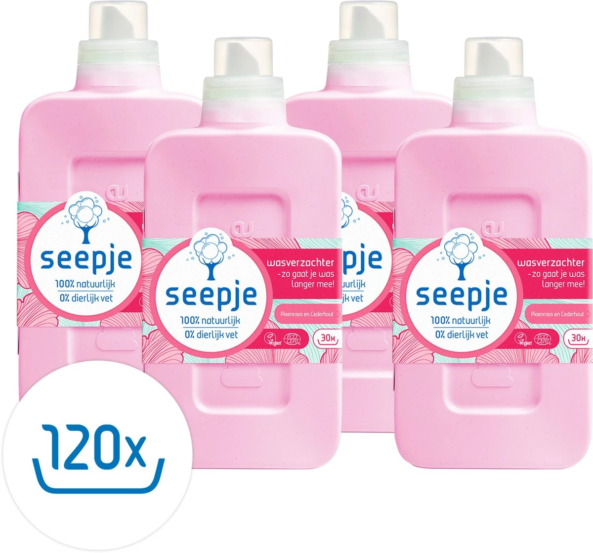 Seepje Wasverzachter - Pioenroos En Cederhout – Natuurlijke Ingredienten - 4 X 30 Wasbeurten - 4 X 750ML 1 Seepje Wasverzachter - Pioenroos En Cederhout – Natuurlijke Ingredienten - 4 X 30 Wasbeurten - 4 X 750ML