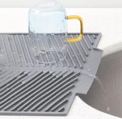 Navaris Siliconen Droogmat Met Afvoer - Aanrecht Droogmat Voor Afwas, Borden, Bestek, Glazen - Grijs -HG Sales 1200x1171 3