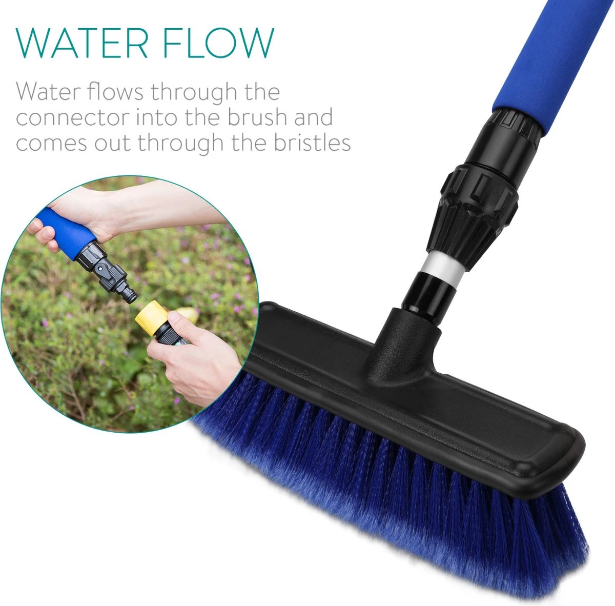 Navaris Telescopische Autowasborstel - Watergevoerde Wasborstel Voor Auto's En Ramen Met Uitschuifbare Lange Handgreep En Zachte Haren - Blauw 5 Navaris Telescopische Autowasborstel - Watergevoerde Wasborstel Voor Auto's En Ramen Met Uitschuifbare Lange Handgreep En Zachte Haren - Blauw - Afbeelding 5
