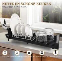 MIRI Afdruiprek – Afwasrek – Uitschuifbaar – Met Lekbak In Gootsteen – Afwas – Roestvrij Staal – Zwart -HG Sales 1200x1183 9