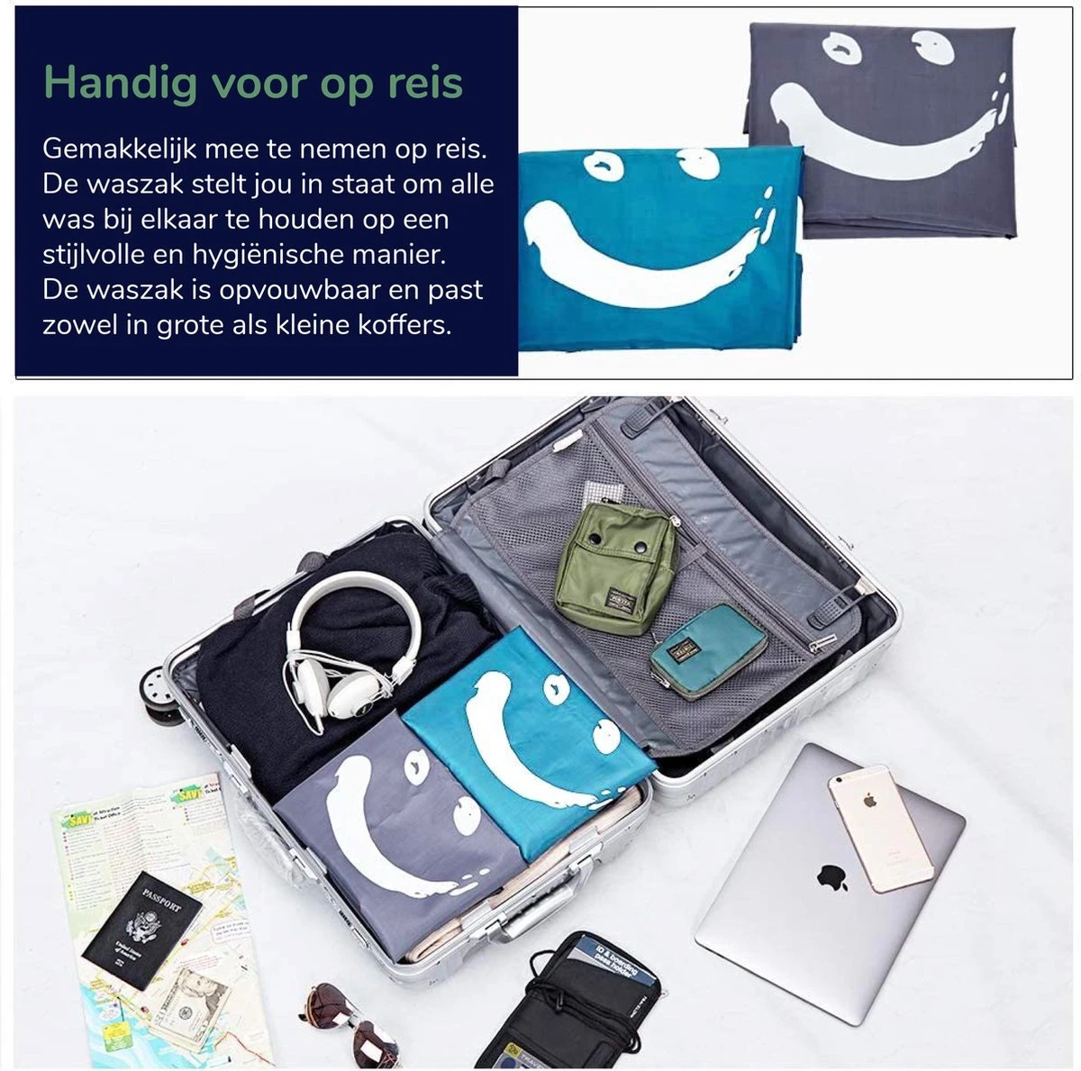 Wonair - Waszakken Voor Wasgoed - 60x90cm - Hemelsblauw - Met Trekkoord 3 Wonair - Waszakken Voor Wasgoed - 60x90cm - Hemelsblauw - Met Trekkoord - Afbeelding 3