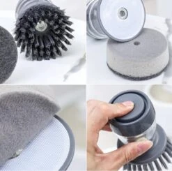 Afwasborstel Met Zeepdispenser – Met 3 Verschillende Opzet Stukken – Inclusief Houder – Grijs – Afwas Borstel Zeepreservoir – Zeep Handborstel – Doseerpomp – Afwasmiddel Dispenser – Navulbaar -HG Sales 1200x1189 9