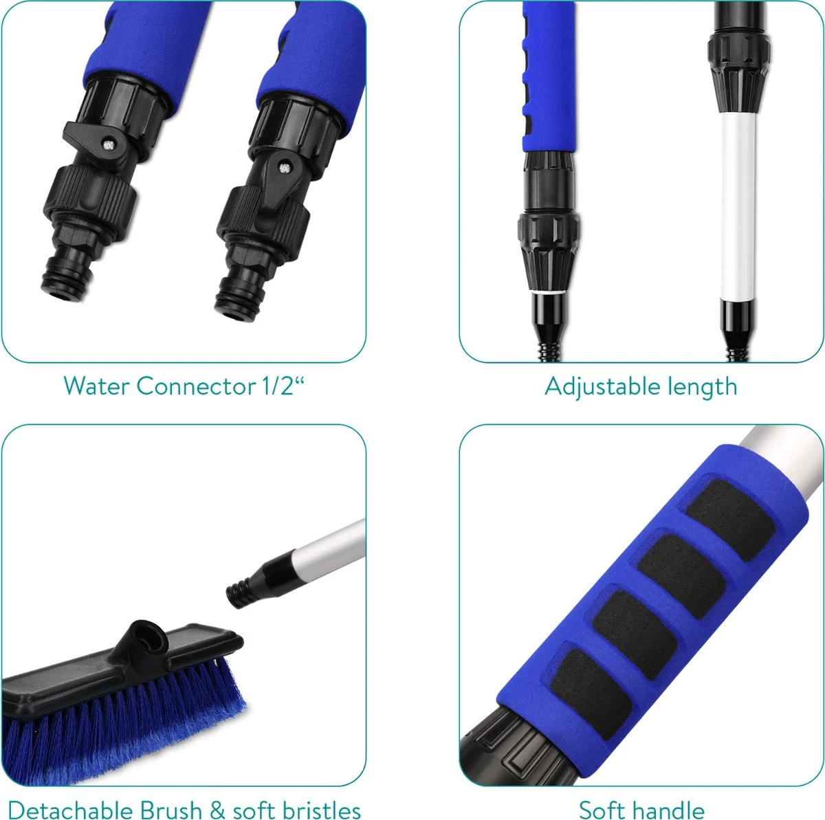 Navaris Telescopische Autowasborstel - Watergevoerde Wasborstel Voor Auto's En Ramen Met Uitschuifbare Lange Handgreep En Zachte Haren - Blauw 6 Navaris Telescopische Autowasborstel - Watergevoerde Wasborstel Voor Auto's En Ramen Met Uitschuifbare Lange Handgreep En Zachte Haren - Blauw - Afbeelding 6