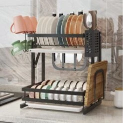 Doogo® Afdruiprek Met Lekbak 2 Laags – Inklapbaar - Muur Hangen Mogelijke - Afwasrek – Met 2 Lekbakken – Extra Accessories Voor Servies En Snijplanken - RVS -HG Sales 1200x1195 9