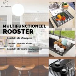 Kitch&Life Afdruiprek Oprolbaar - Mat Zwart - Pannenonderzetter - Afdruipmat - Keukenrek 3-in-1 -HG Sales 1200x1200 1476