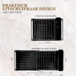 MIRI Afdruiprek – Afwasrek – Uitschuifbaar – Met Lekbak In Gootsteen – Afwas – Roestvrij Staal – Zwart -HG Sales 1200x1200 1706