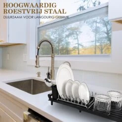 MIRI Afdruiprek – Afwasrek – Uitschuifbaar – Met Lekbak In Gootsteen – Afwas – Roestvrij Staal – Zwart -HG Sales 1200x1200 1707