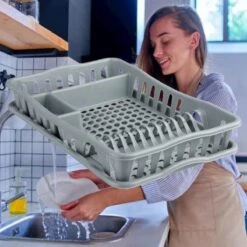 Merkloos Decopatent® Afdruiprek Voor Afwas - Afdruiprekje Met Lekbak - Kunststof Afdruipmat - Afwassen Borden & Bestek - 32.5x49x9 - Grijs -HG Sales 1200x1200 1782