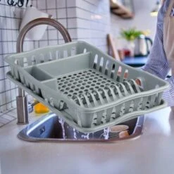 Merkloos Decopatent® Afdruiprek Voor Afwas - Afdruiprekje Met Lekbak - Kunststof Afdruipmat - Afwassen Borden & Bestek - 32.5x49x9 - Grijs -HG Sales 1200x1200 1783