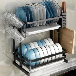 Doogo® Afdruiprek Met Lekbak 2 Laags – Inklapbaar - Muur Hangen Mogelijke - Afwasrek – Met 2 Lekbakken – Extra Accessories Voor Servies En Snijplanken - RVS -HG Sales 1200x1200 1929