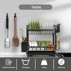 Afdruiprek - Zwart/ Met Flexibele Water Afvoer/ Borden, Pannen Bestek/ RVS/ Lichtgewicht/ Lekbak/ Luxe Uitvoering -HG Sales 1200x1200 1949