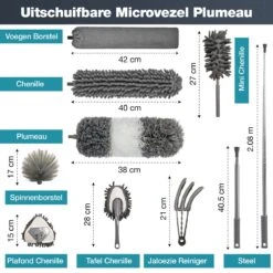 Alternative view of NovaBeau Plumeau Met Telescoopsteel – Microvezel Ragebol Uitschuifbaar - 9-delig Duster Set Met Voegenborstel – RVS Stoffer – Grijs Chenille Borstel – Wasbaar En Draaibaar