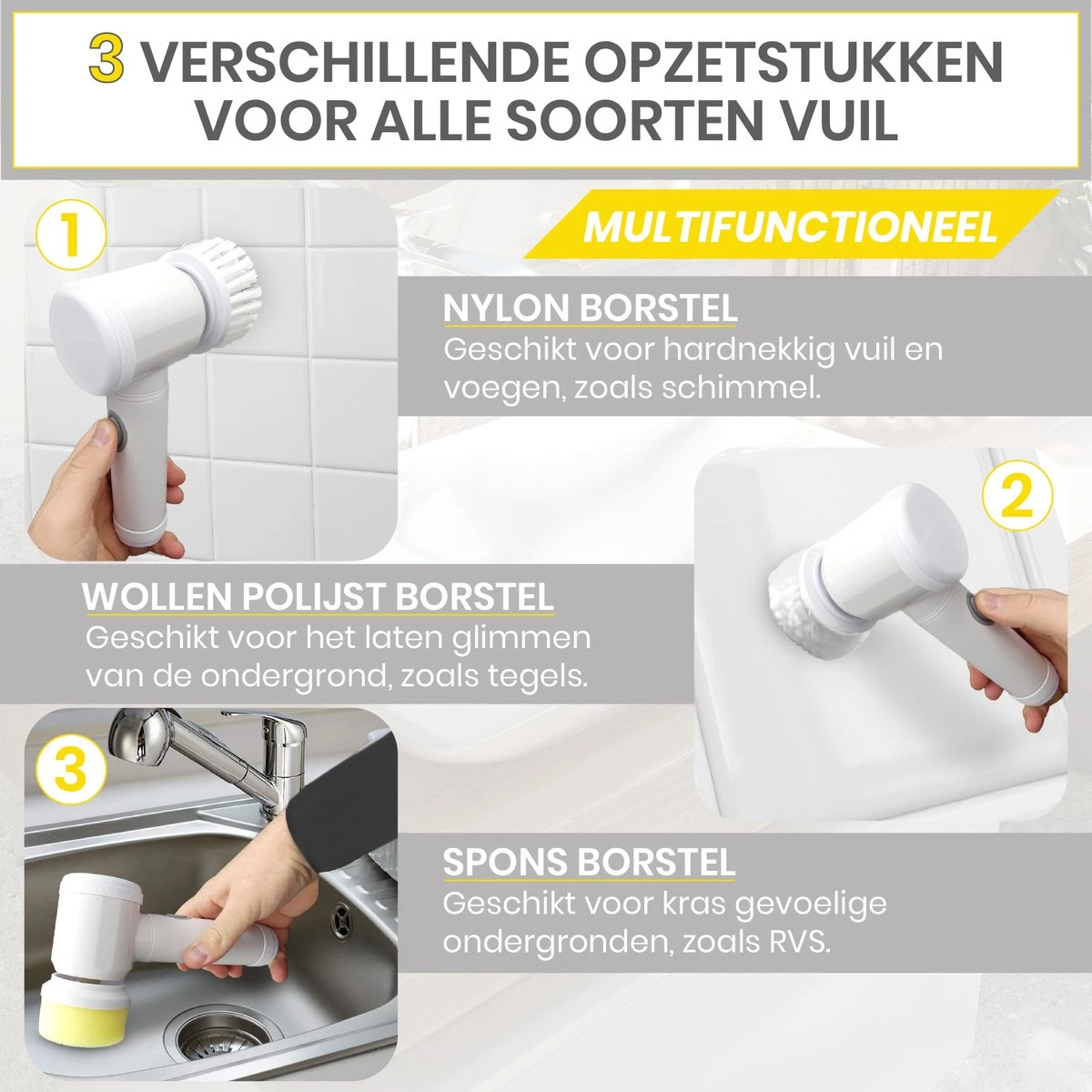 Lenga Elektrische Schoonmaakborstel - 5 In 1 Borstel - Oplaadbaar - Wasborstel - Schoonmaakmiddelen - Schrobborstels 6 Lenga Elektrische Schoonmaakborstel - 5 In 1 Borstel - Oplaadbaar - Wasborstel - Schoonmaakmiddelen - Schrobborstels - Afbeelding 6