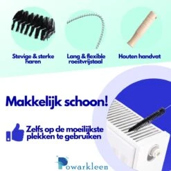 Alternative view of Powarkleen® - Radiatorborstel - Flexibel - Houten Handvat - Roestvrijstaal - Schoonmaakborstel - 70cm Lang! - 1 Stuk