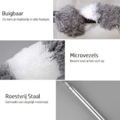 Vannons - Plumeau - Ragebol - Plumeau Uitschuifbaar Tot 245 Cm - Met Telescoopsteel - Wasbaar Microvezel - Grijs Wit -HG Sales 1200x1200 2252