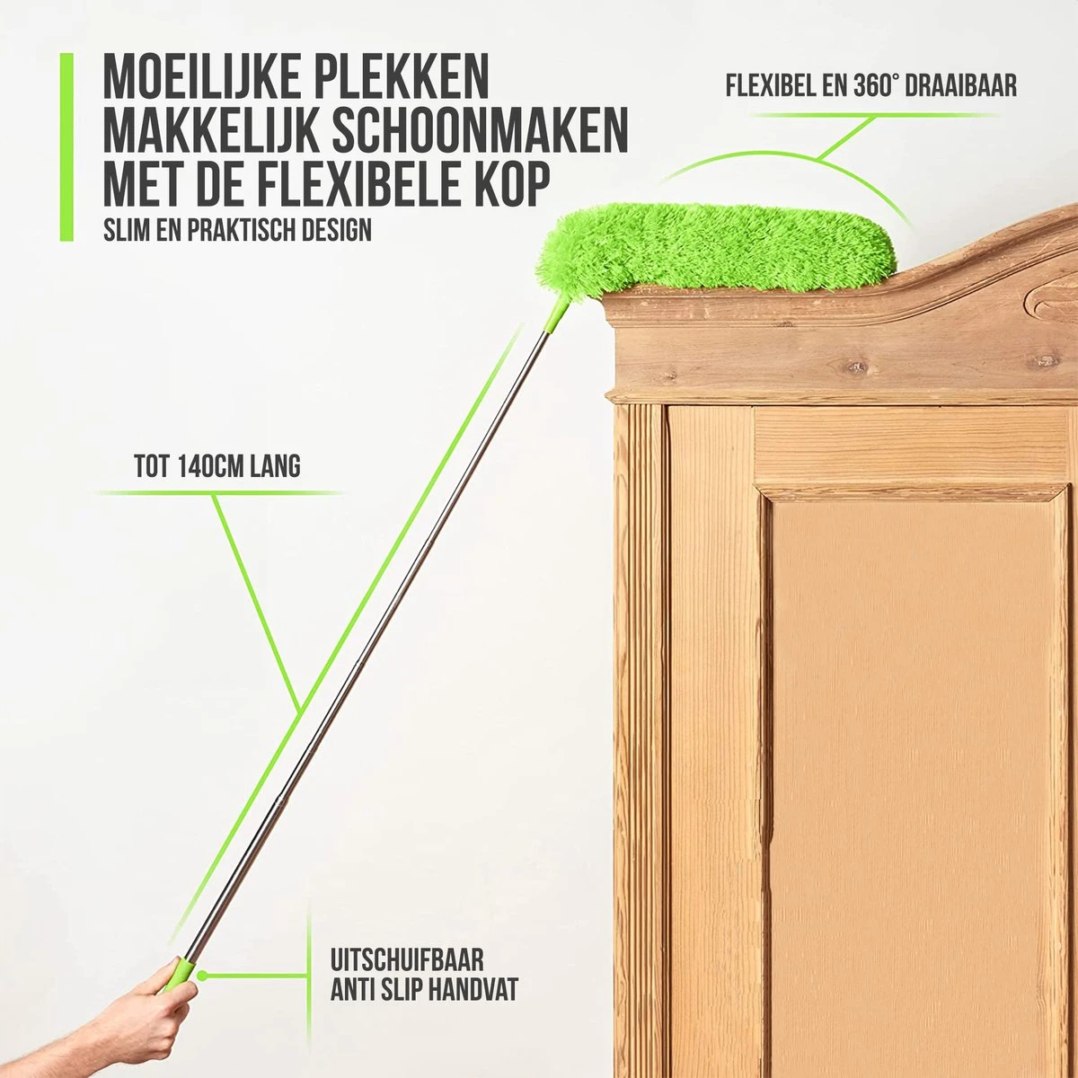 Strex Telescopische Plumeau Set Met Telescoopsteel - 60 Tot 140 Cm - Uitschuifbaar - Flexibel - Microvezel Ragebol - 5-Delige Schoonmaak Set 5 Strex Telescopische Plumeau Set Met Telescoopsteel - 60 Tot 140 Cm - Uitschuifbaar - Flexibel - Microvezel Ragebol - 5-Delige Schoonmaak Set - Afbeelding 5