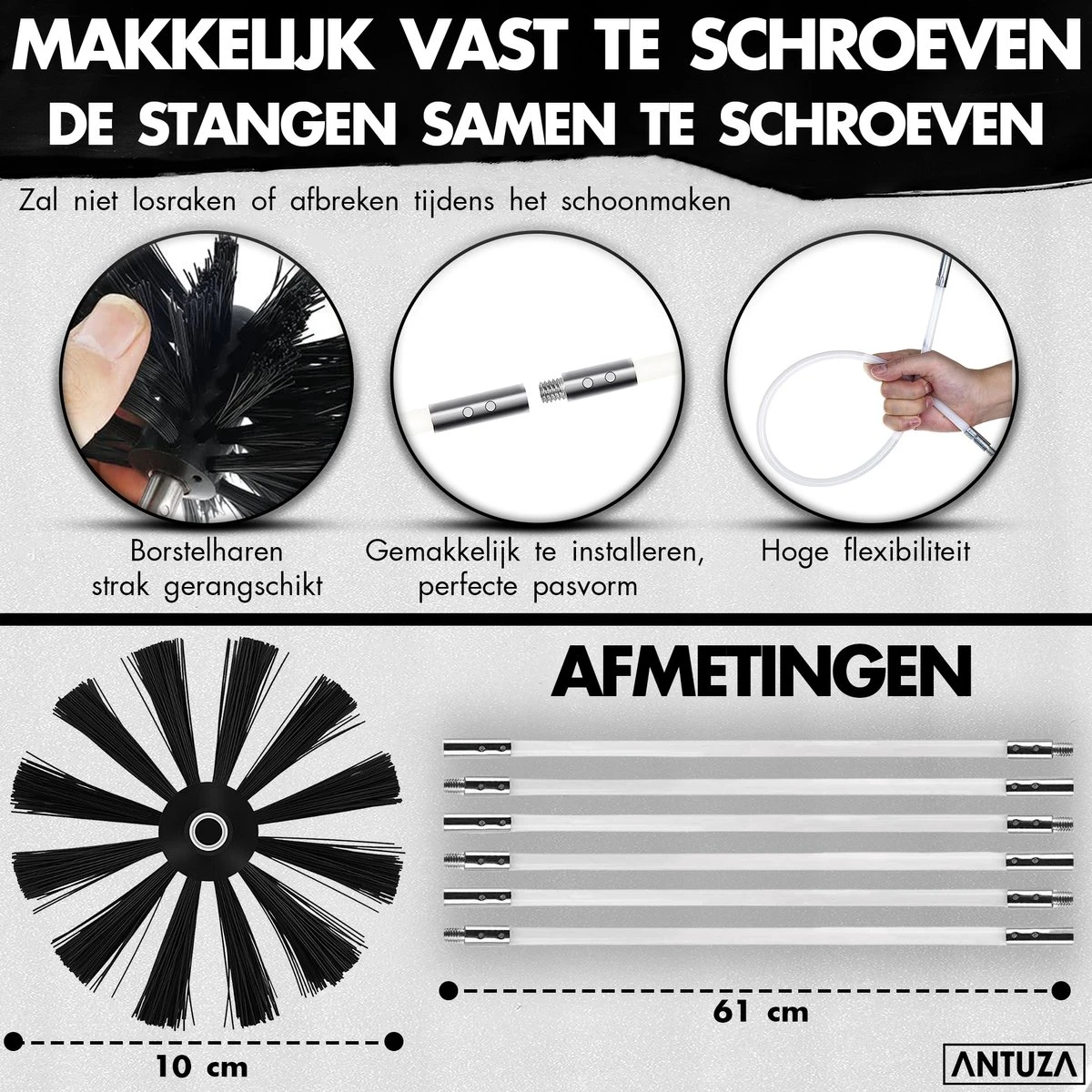 Antuza | Schoorsteenveegset | Schoorsteenreiniger | Schoorsteen Borstel | 9 Meter 6 Antuza | Schoorsteenveegset | Schoorsteenreiniger | Schoorsteen Borstel | 9 Meter - Afbeelding 6