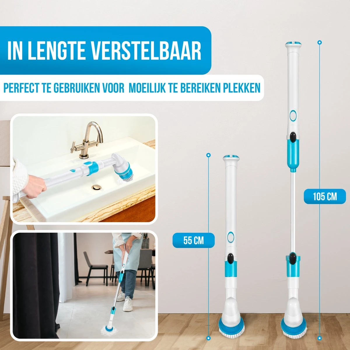 Strex Elektrische Schoonmaakborstel - Draadloze Schrobborstel - Schrobber - 3 Opzetstukken - Telescoopsteel - Poetsmachine Met Krachtige Accu 2 Strex Elektrische Schoonmaakborstel - Draadloze Schrobborstel - Schrobber - 3 Opzetstukken - Telescoopsteel - Poetsmachine Met Krachtige Accu - Afbeelding 2