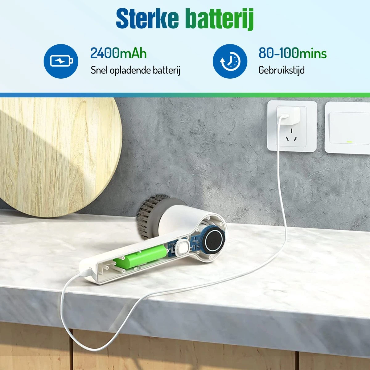 Elektrische Schoonmaakborstel - Schrobborstel - Handborstel - Schuurborstel - Schrobber - Badkamer - Toilet - Keuken 3 Elektrische Schoonmaakborstel - Schrobborstel - Handborstel - Schuurborstel - Schrobber - Badkamer - Toilet - Keuken - Afbeelding 3