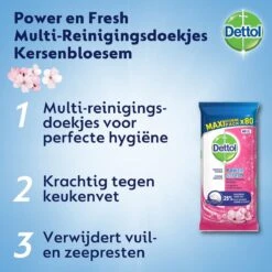 Dettol Schoonmaakdoekjes Power & Fresh - Kersenbloesem - 80 Stuks X6 7 Dettol Schoonmaakdoekjes Power & Fresh - Kersenbloesem - 80 Stuks X6 -HG Sales 1200x1200 2799