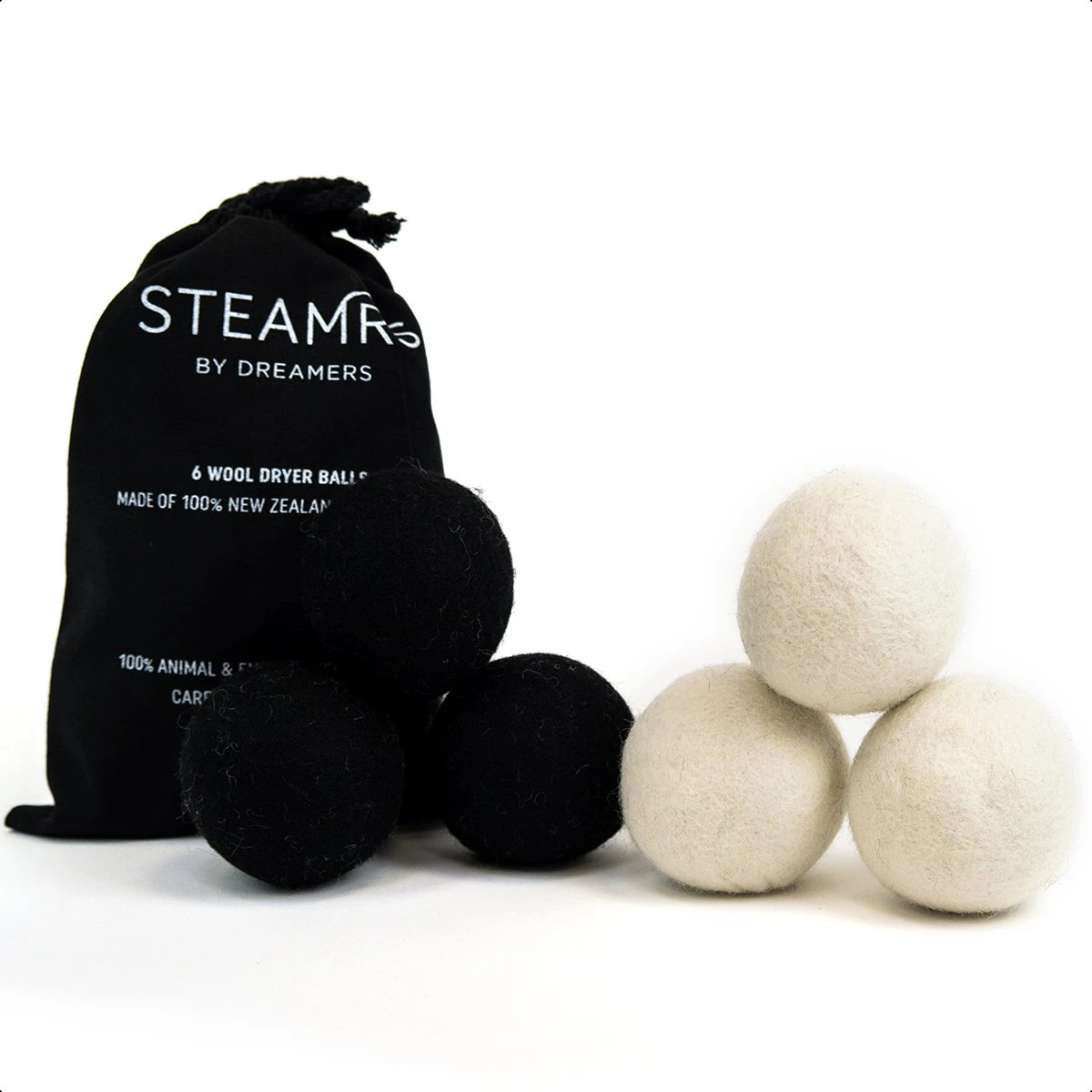 STEAMRS - 6x Wasdrogerballen - 100% Schapenwol - Verkort Droogtijd - Zachtere & Kreukloze Was 1 STEAMRS - 6x Wasdrogerballen - 100% Schapenwol - Verkort Droogtijd - Zachtere & Kreukloze Was