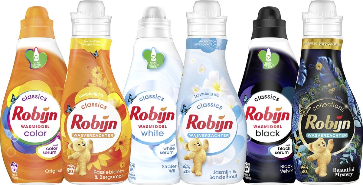 Robijn Perfect Match Stralend Wit, Black Velvet En Color Wasmiddel - En Wasverzachter Pakket - 6 Stuks - Voordeelverpakking 3 Robijn Perfect Match Stralend Wit, Black Velvet En Color Wasmiddel - En Wasverzachter Pakket - 6 Stuks - Voordeelverpakking - Afbeelding 3