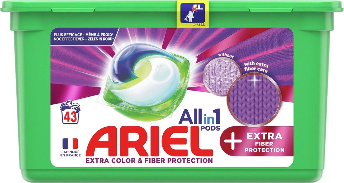 Ariel All In 1 Wasmiddel Pods +Vezelbescherming - 3x43 Wasbeurten - Voordeelverpakking 2 Ariel All In 1 Wasmiddel Pods +Vezelbescherming - 3x43 Wasbeurten - Voordeelverpakking - Afbeelding 2