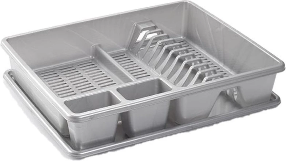 Afwas Afdruiprek Zilver Kunststof 48 X 38 X 9 Cm - Afwassen/drogen Met Lekbak 1 Afwas Afdruiprek Zilver Kunststof 48 X 38 X 9 Cm - Afwassen/drogen Met Lekbak