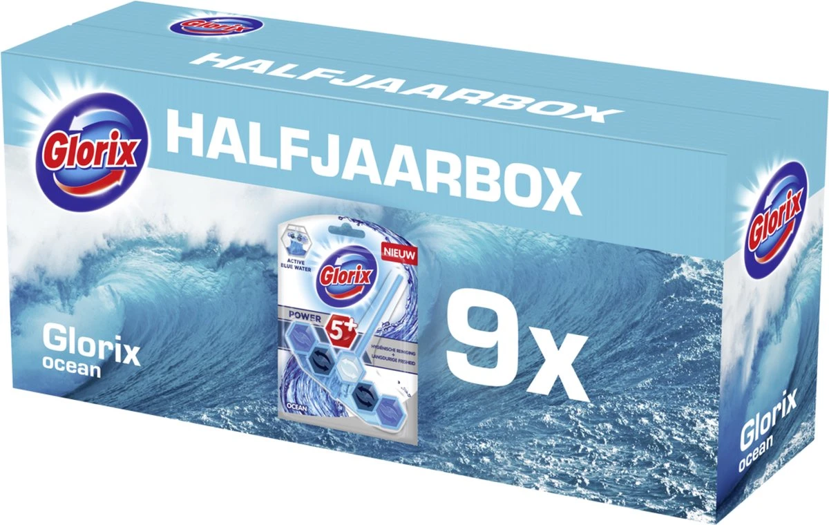 Glorix Power 5 Toiletblokken - Ocean - 9 Stuks - Halfjaarbox - Voordeelverpakking 7 Glorix Power 5 Toiletblokken - Ocean - 9 Stuks - Halfjaarbox - Voordeelverpakking - Afbeelding 7
